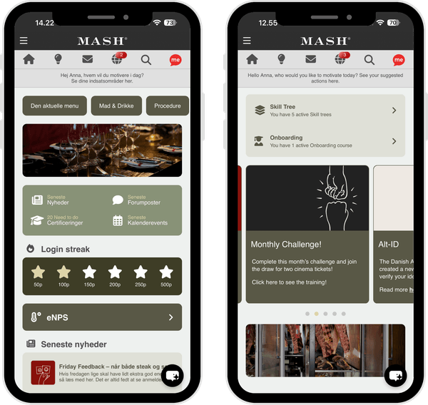 Academy hos MASH, vist på to telefoner